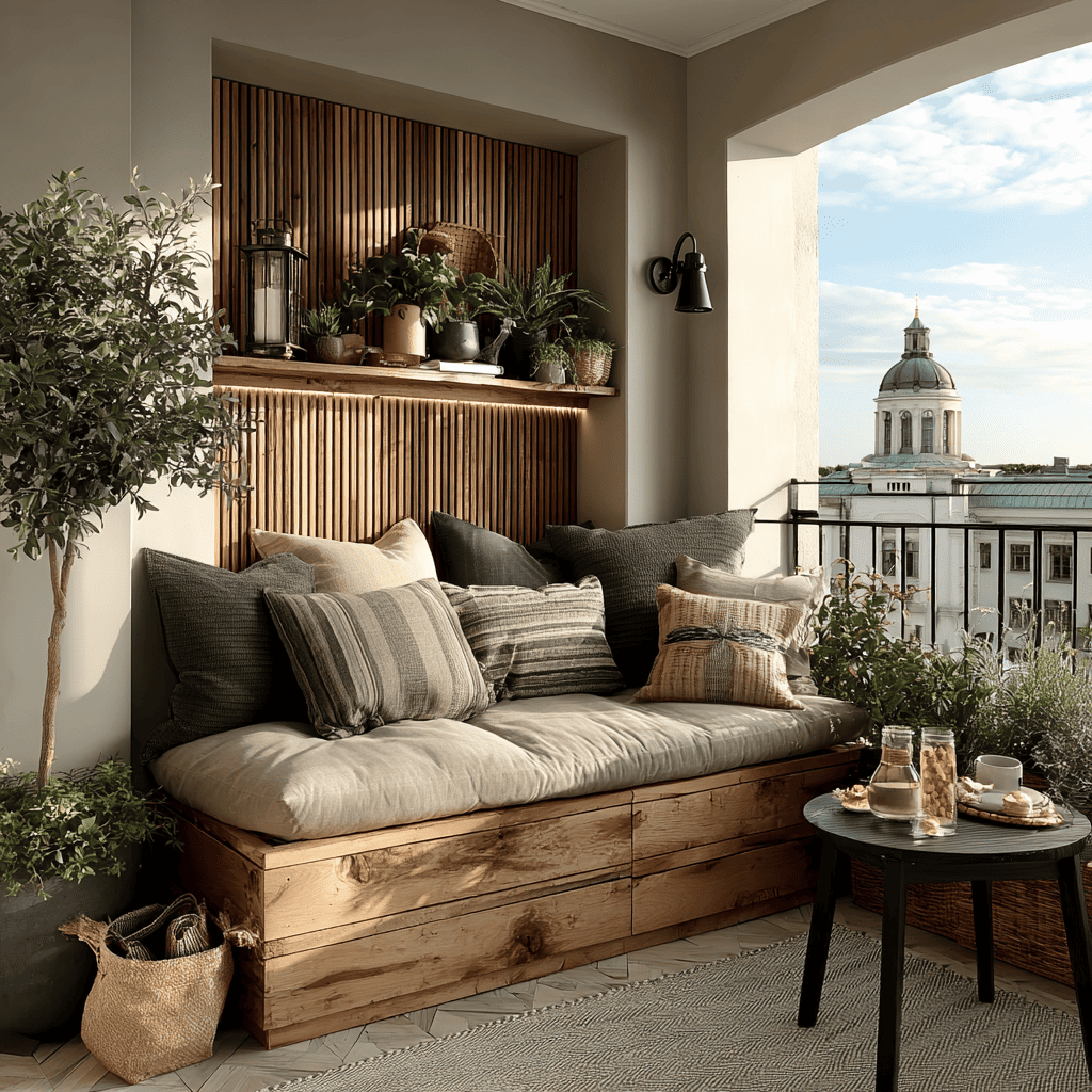 Balkon Lounge mit Lamellenwand